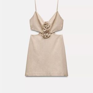 Zara Beige Mini Dress with Floral Detail